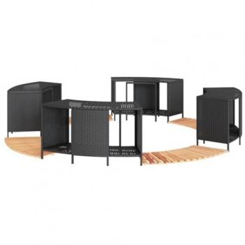 Black Poly Rattan and Solid Acacia Wood Hot Tub Surround