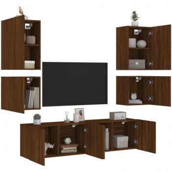 Muebles de TV de pared 6 piezas madera de ingeniería marrón roble
