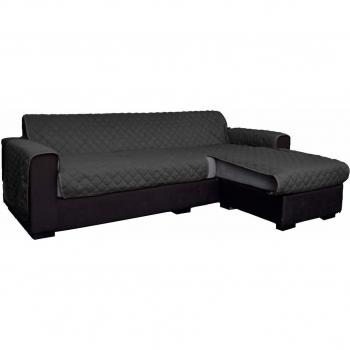 Funda de Sofá Chaise Longue Antimanchas Acolchada Gris Oscuro 190 cm