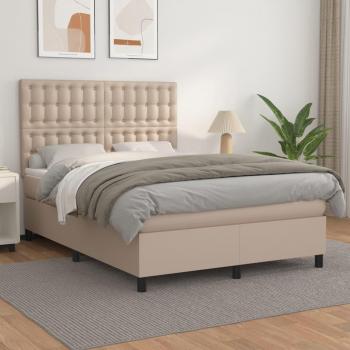 Cama box spring con colchón de cuero sintético capuchino 140x190cm Marrón