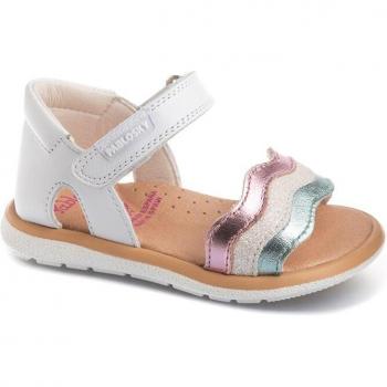 Sandalias Pablosky Olimpo blanco con 3 tiras multicolor brillo step easy