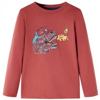 Camiseta Infantil Manga Larga Estampado Dinosaurio Rojo Tostado 128