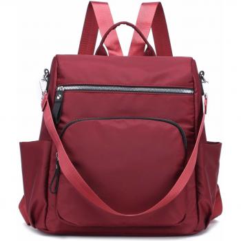 Myhozee Mochilas Mujer Bolso Mochila Mujer Antirrobo, Impermeable de Nylon Bolsa de Viaje Multifunción Bolsa Mochila Escolar Bandolera, Vino Rojo