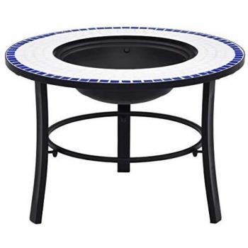 Blue and White Ceramic Mosaic Fire Pit with 3 Leg Stand