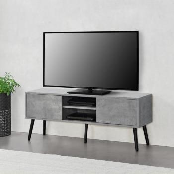 Mesa de Televisión Eskilstuna 120 x 29,5 x 46,5 cm con 2 Puertas y Estantes en Efecto Hormigón y Negro