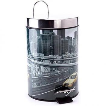 MSV Cubo DE Basura 3L New York, Acero Inoxidable, Multicolor, 16.7 cm