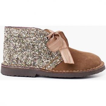 Botas de niña de piel con glitter y suela antideslizante
