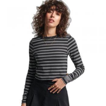 Camiseta de Manga Larga Vintage Tiny Superdry para Mujer a Rayas Negro/Blanco XL