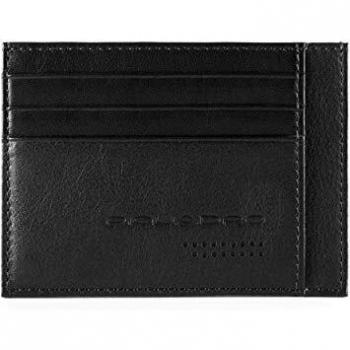 Titular de Tarjetas de Crédito Piquadro Negro de Cuero con Protección RFID Horizontal