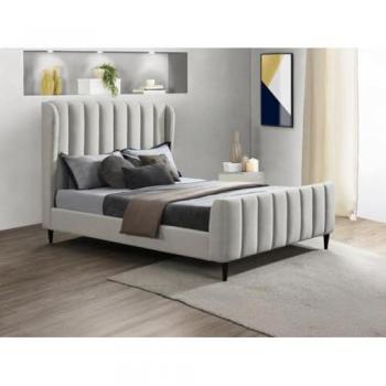 Cama 140 x 190 cm con tela de costuras verticales en gris claro + colchón - CASAGOTI