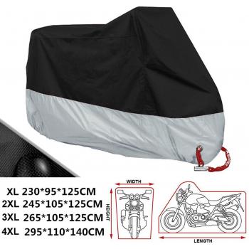 ANFTOP Funda para Moto 190T Cubierta 4XL Impermeable Agujeros de la Cerradura de Motocicleta Plateado y Negro Motorcycle Cover Talla XXXXL