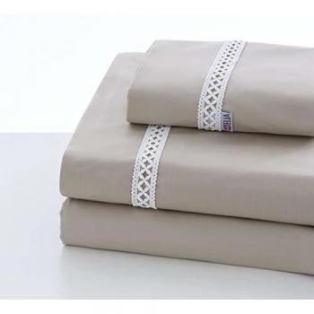 ESTELIA - Juego de sábanas Lace Color Piedra - Cama de 135/140 cm