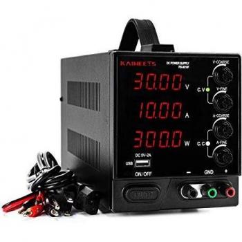 Fuente Alimentación Regulable CC, KAIWEETS 0-30V/0-10A Digital Suministro eléctrico de laboratorio de CC con Precisión Regulable para Reparacion de Dispositivo Eléctrico y Diseño de Circuito