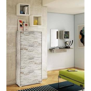 Zapatero Rosa DMORA Vintage, Mueble de Entrada Polivalente con 4 Puertas Abatibles y Doble Profundidad, 100% Made in Italy, 67x28h147 cm