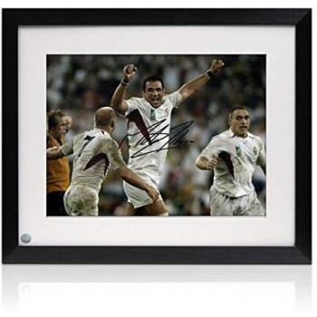 Martin Johnson Signed England 2003 World Cup Rugby Photo The Final Whistle. Framed