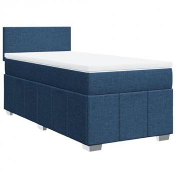 Cama box spring con colchón tela azul 90x190 cm