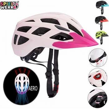 Casco para niños rosa claro talla M con luz de advertencia ajustable