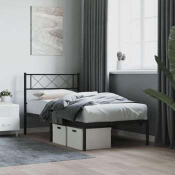 Estructura de Cama Metálica Negra con Cabecero 75x190 cm sin Colchón