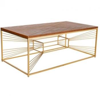 Mesa de centro Wanderlust Deco de madera y metal dorada 130x70x50 cm