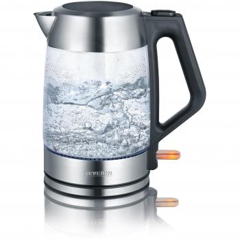 SEVERIN Hervidor de Agua de Cristal, 1,7 L, 2.200 W aprox., WK 3475, Acero Inoxidable/Negro
