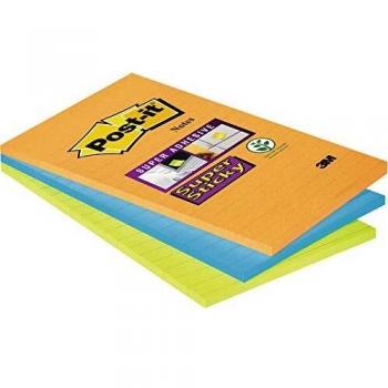 Notas Adhesivas Super Sticky Post-it Ligeras, 101 x 152 mm, Liniadas, Paquete de 3 Bloc de 45 Hojas cada uno