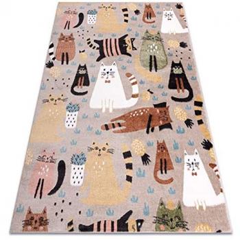 Alfombra Fun Kittens para niños, gatos beige multicolor 280x370 cm