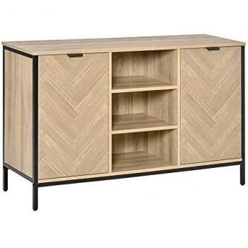HOMCOM Aparador de Cocina Armario con 2 Puertas Estantes Ajustables y 3 Compartimentos Abiertos Muebles Auxiliar para Comedor Salón 120x39,2x76 cm Roble