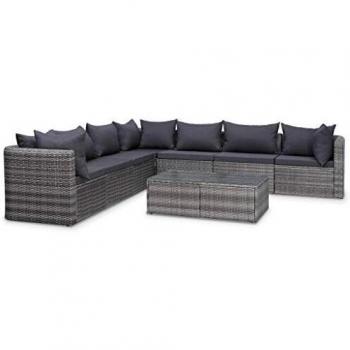 8-Piece Grey Poly Rattan Garden Lounge Set with Cushions