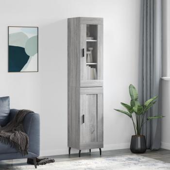 Aparador de madera contrachapada 34,5x34x180 cm con 1 puerta de madera, mueble de almacenaje para salón, buffet y armario auxiliar en color gris Sonoma