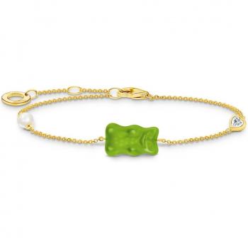 Thomas Sabo Gold-Plated Bracelet with Green HARIBO Bear, Freshwater Pearl, and Zirconia