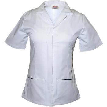 medco Enfermera Uniforme - Cierre de cremallera oculta cuello redondo manga corta uniforme de lactancia con Trim - T17 - Azul Marino Blanco - Tamaño 6 A 22 Blanco blanco 46