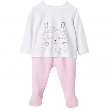 Vertbaudet conjunto bebé camiseta y pantalón muletón de algodón orgánico rosa blanco/rosa Talla:1M - 54CM