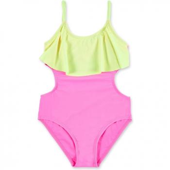 Bañador de niña Tuc Tuc en rosa con volante a contraste - Traje de baño Neon Jungle