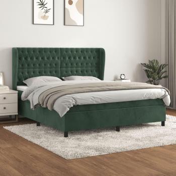 Cama Box Spring con Colchón de Terciopelo Verde Oscuro 160x200 cm
