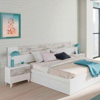 Cabecero de cama doble con mesitas en color blanco y vintage