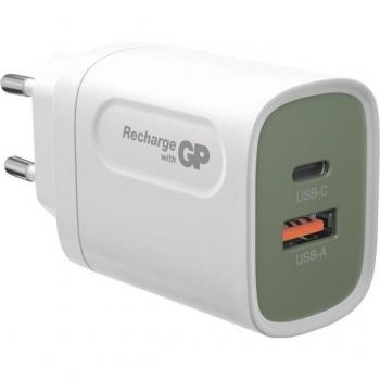 Cargador Universal GP Batteries 150GP20WPD Blanco con Carga Rápida de Corriente Alterna para Dispositivos Móviles, Interior, USB-A/USB-C, 20W