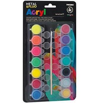 Set de Pinturas Acrílicas Fluo y Metálicas PRIMO - 14 x 4,5 ml en Blister
