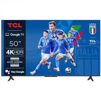 Mueble para TV 180x52cm con 2 compartimentos abiertos y 3 puertas en roble negro Hans, Smart TV LED 50 UHD 4K TCL P655 con Dolby Audio y controles por voz Google