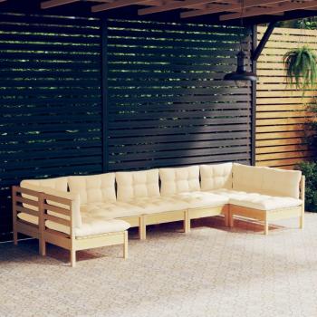 7-Piece Solid Pine Garden Lounge Set with Cream Cushions