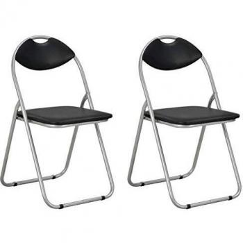 vidaXL 2X Sillas Comedor Plegables Cuero Sintético Mobiliario Decoración Elegantes Funcionales Modernas Prácticas Patio Bar Restaurante Duradera Negro