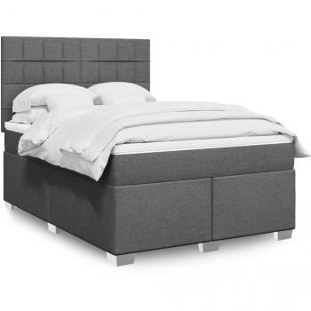 Cama Box Spring con Colchón de Tela Gris Oscuro 140x190 cm