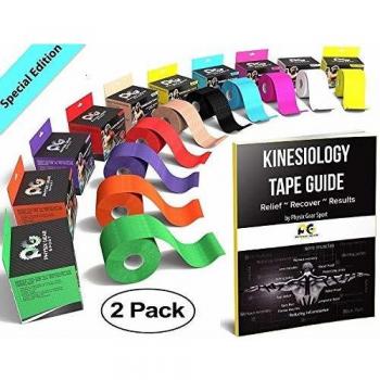 Cinta para kinesiología (2 unidades, o 1 unidades) PHYSIX Gear Sport, 5 cm x 5 m rollo, mejor impermeable soporte muscular adhesivo, incluye cinta 82pg paso a paso guía electrónica