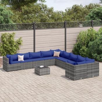 11-Piece Grey Poly Rattan Garden Sofa Set with Cushions