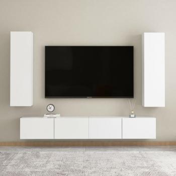 Juego de mueble para TV de 4 piezas en madera contrachapada y madera de ingeniería, color blanco, dimensiones 100 x 30 x 30 cm, incluye Mueble de Salón, Mueble TV, Mesa de TV