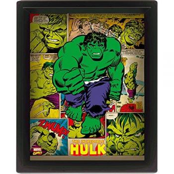 Marvel Retro 10 x 20,32 cm Hulk con Marco 3D Póster, Multi-Color
