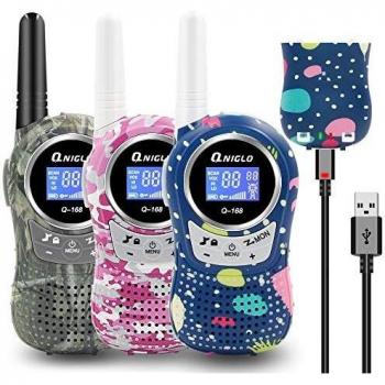 QNIGLO Q168Plus Walkie Talkie Niños Recargable 3 Unidades,8 Canales Comunicación Bidireccional 2Km de Largo Alcance,Equipo de Espía,Juguete Regalo de Fiesta para Niños 3-12 años