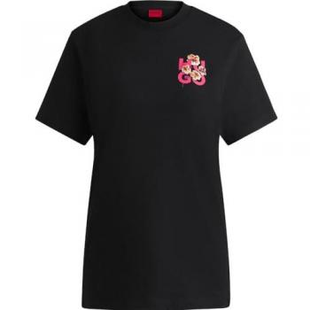 Camiseta HUGO de Manga Corta Vintage 10 10257318, color negro y rosa, talla S, para mujer