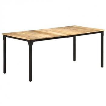 vidaXL Dining Table 180x90x76 cm Rough Mango Wood with Powder-Coated Iron Legs for Dining Room or Office Use