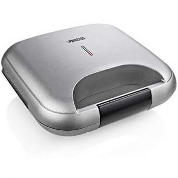 Sandwichera DeLuxe Princess 127003, Para 2 sandwiches, Placas de parrilla, Tapa con cierre de seguridad, Gris