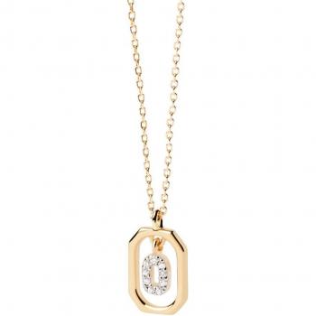 Collar con letra O de plata bañada en oro amarillo y circonitas blancas